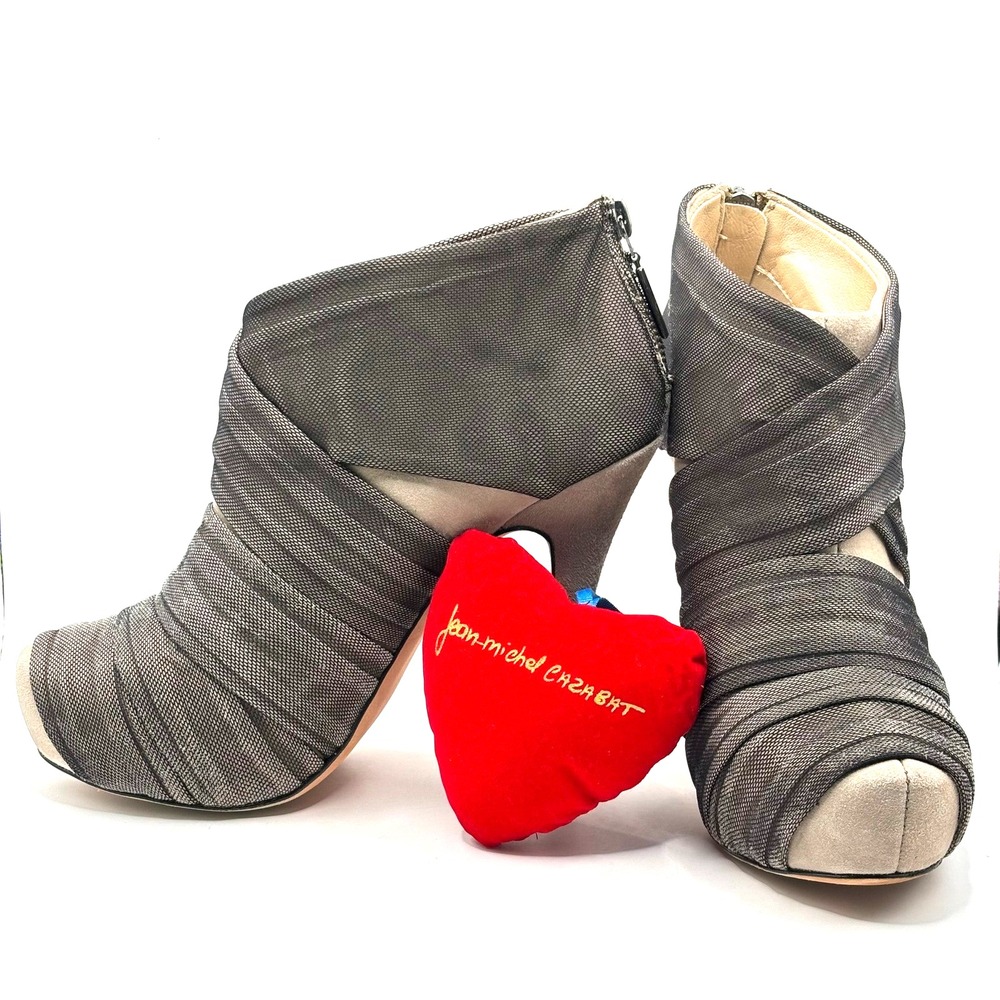 Jean-Michel Cazabat Grey Mesh Wrap Stiletto Booties‎ Women Size 37.5,  7.5